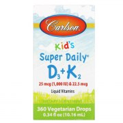 Заказать Carlson Super Daily D3+K2 для детей 25 мкг (1000 МЕ) 10,16 мл